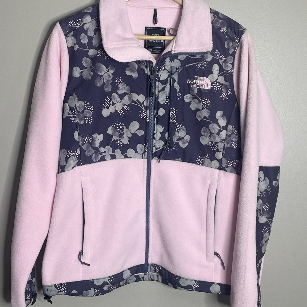 The north face pink and grey floral fleece sz M GUC
